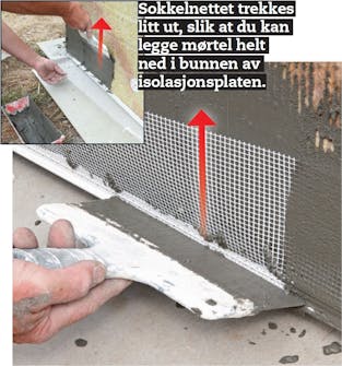 Mørtel til isolering av grunnmur Mørtel til isolering av grunnmur trekkes på